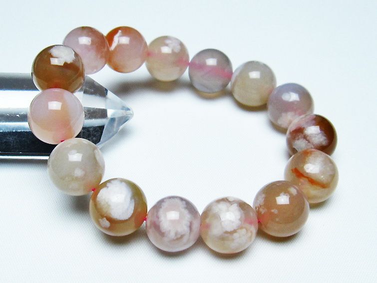 桜メノウ チェリーブロッサムアゲート ブレスレット 14mm [t213-1726] 1枚目