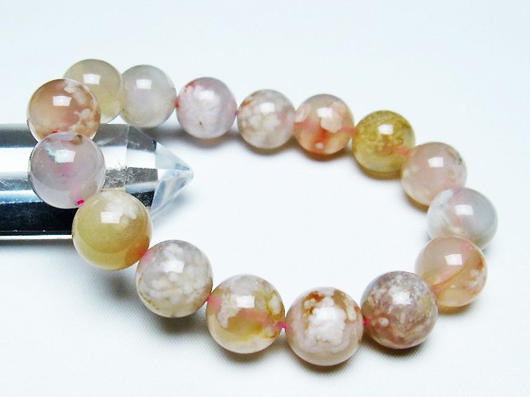 桜メノウ チェリーブロッサムアゲート ブレスレット 14mm [t213-1742] 1枚目