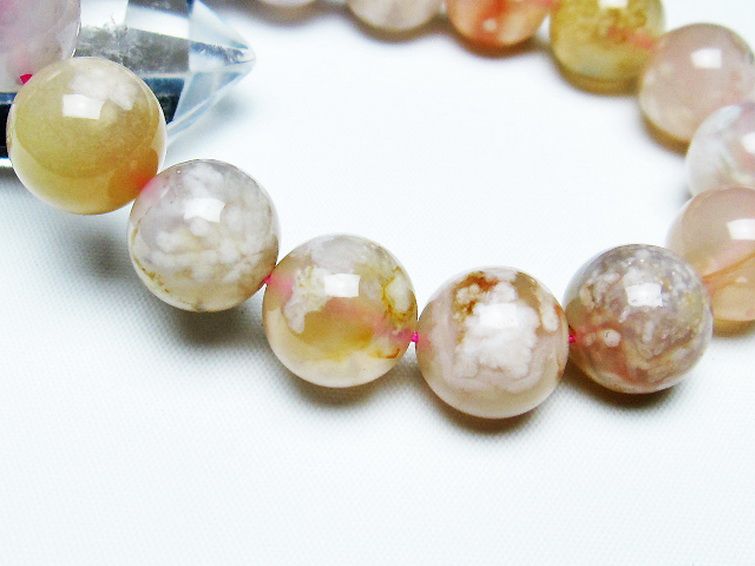 桜メノウ チェリーブロッサムアゲート ブレスレット 14mm [t213-1742] 3枚目
