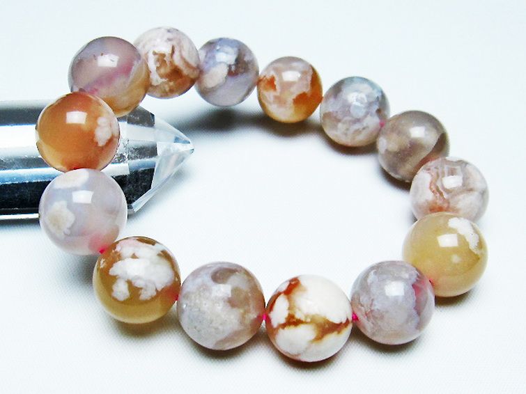 桜メノウ チェリーブロッサムアゲート ブレスレット 15mm [t213-1744] 1枚目