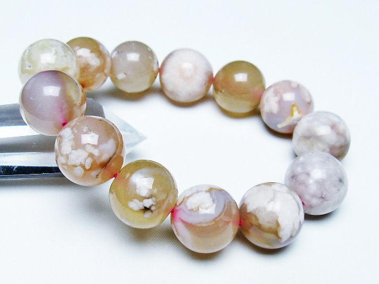 桜メノウ チェリーブロッサムアゲート ブレスレット 17mm [t213-1879] 1枚目