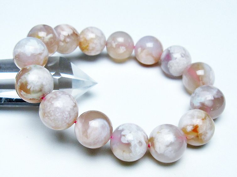 桜メノウ チェリーブロッサムアゲート ブレスレット 15mm [t213-1889] 1枚目