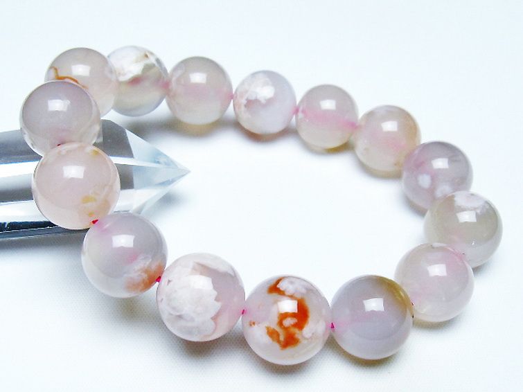 桜メノウ チェリーブロッサムアゲート ブレスレット 15mm [t213-1893] 1枚目