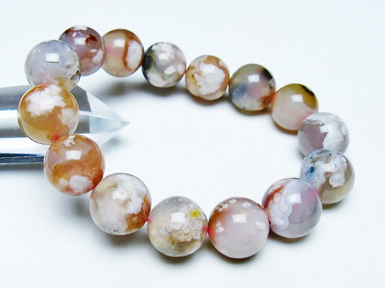 桜メノウ チェリーブロッサムアゲート ブレスレット 15mm [t213-1895] 1枚目
