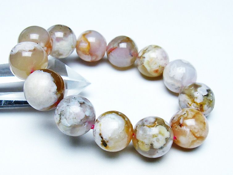 桜メノウ チェリーブロッサムアゲート ブレスレット 17mm [t213-1979] 1枚目