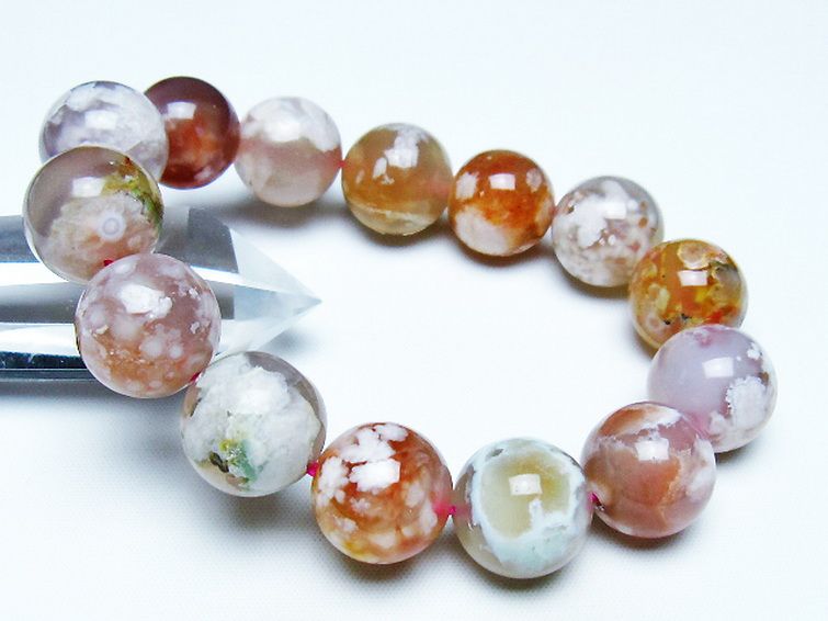 桜メノウ チェリーブロッサムアゲート ブレスレット 16mm [t213-1984] 1枚目