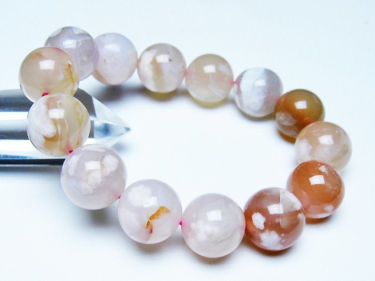 桜メノウ チェリーブロッサムアゲート ブレスレット 16mm [t213-2019] 1枚目