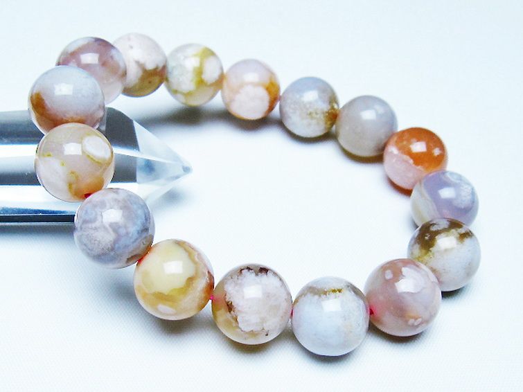 桜メノウ チェリーブロッサムアゲート ブレスレット 14mm [t213-2036] 1枚目