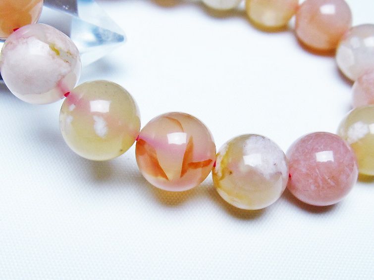 桜メノウ チェリーブロッサムアゲート ブレスレット 12mm [t213-2044] 3枚目