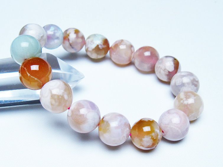 桜メノウ チェリーブロッサムアゲート ブレスレット 13mm [t213-2088] 1枚目