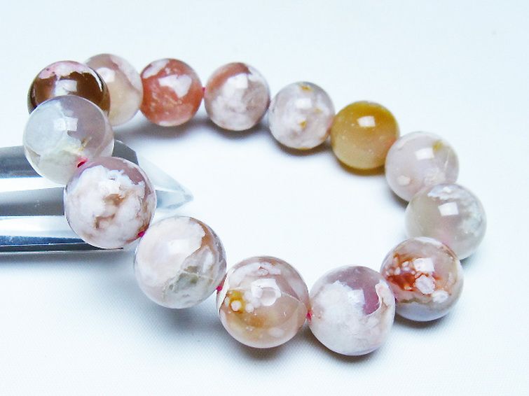 桜メノウ チェリーブロッサムアゲート ブレスレット 16mm [t213-2103] 1枚目