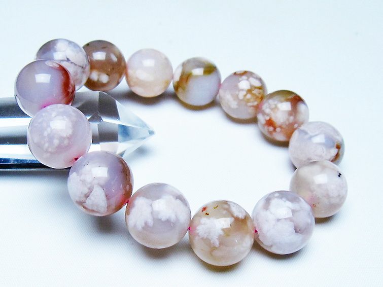 桜メノウ チェリーブロッサムアゲート ブレスレット 16mm [t213-2105] 1枚目