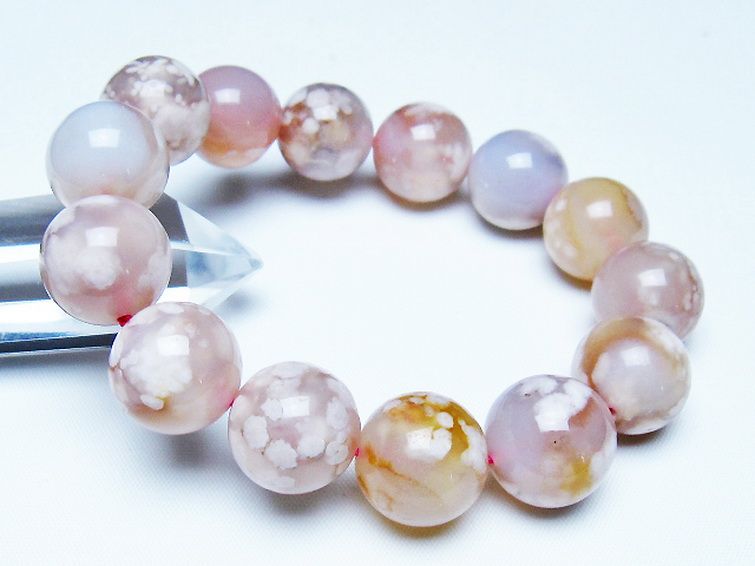 桜メノウ チェリーブロッサムアゲート ブレスレット 16mm [T213-2106] 1枚目