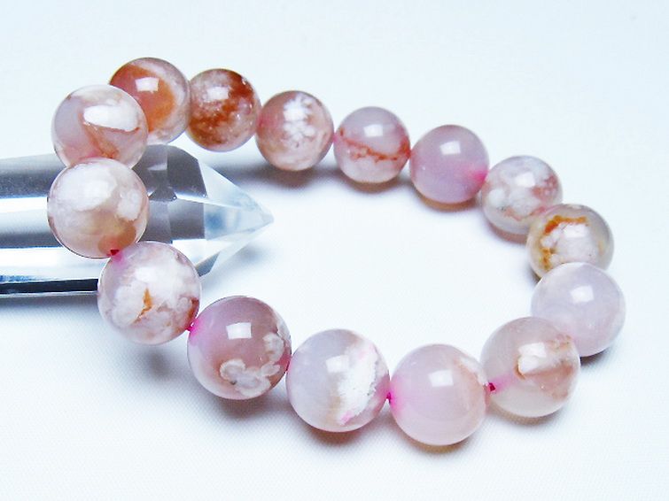 桜メノウ チェリーブロッサムアゲート ブレスレット 14mm [t213-2108] 1枚目