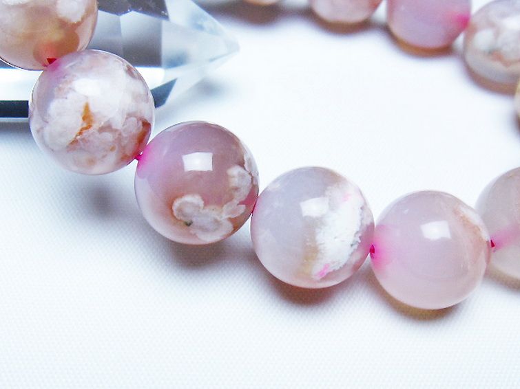 桜メノウ チェリーブロッサムアゲート ブレスレット 14mm [t213-2108] 3枚目