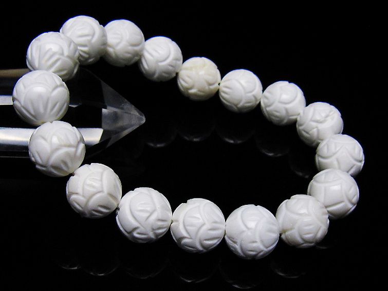 シャコガイ 手彫り ハス ブレスレット 12mm [t217-1587] 1枚目