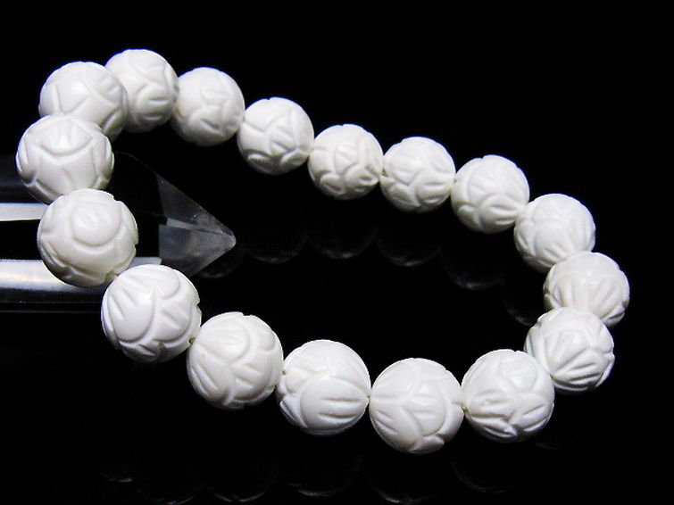 シャコガイ 手彫り ハス ブレスレット 12mm [t217-1589] 1枚目