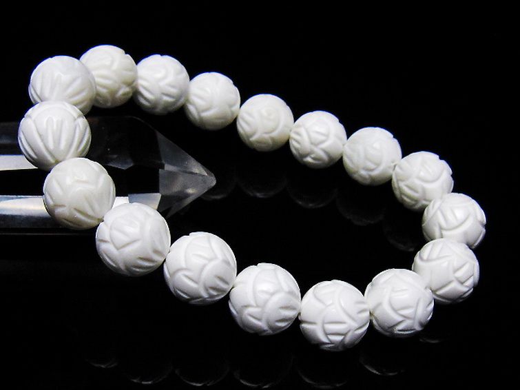 シャコガイ 手彫り ハス ブレスレット 12mm [t217-1592] 1枚目