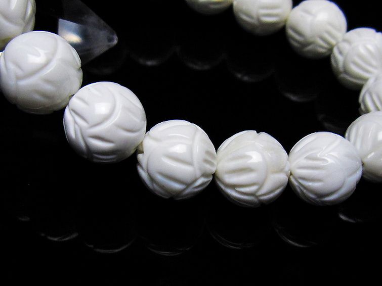 シャコガイ 手彫り ハス ブレスレット 12mm [t217-1595] 3枚目