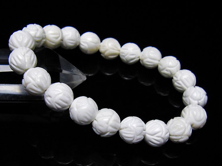 シャコガイ 手彫り ハス ブレスレット 10mm [t217-1599] 1枚目