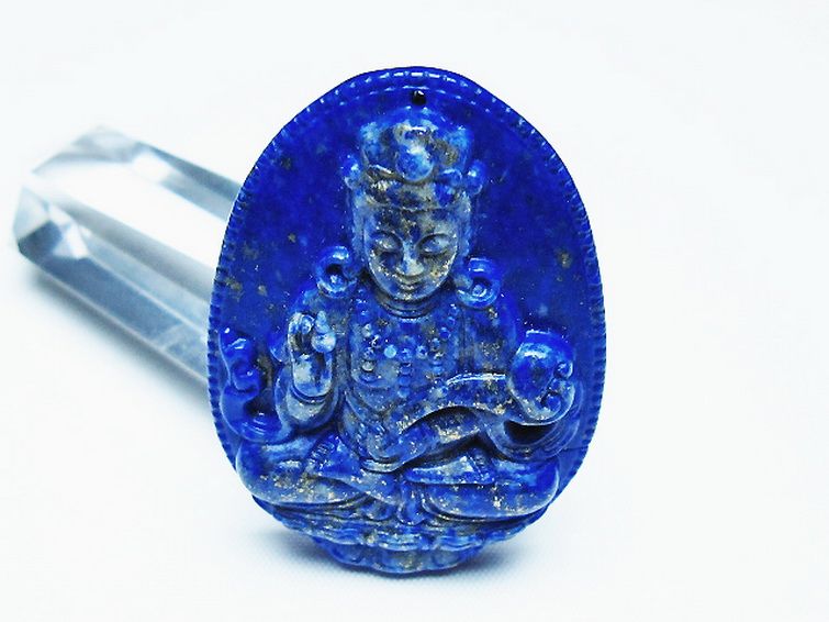 ラピスラズリ 手彫り 観音 置物[t25-40751]