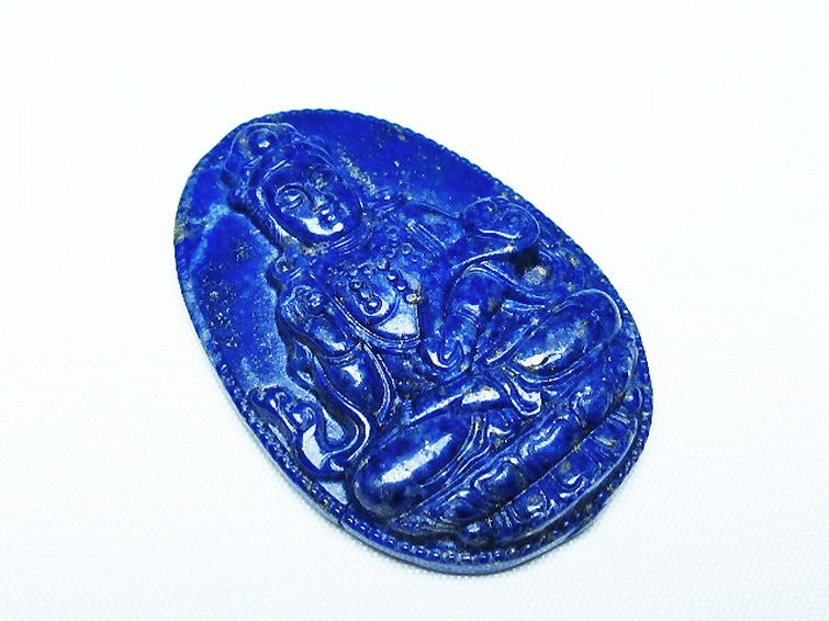 ラピスラズリ 手彫り 観音 置物[t25-40755]