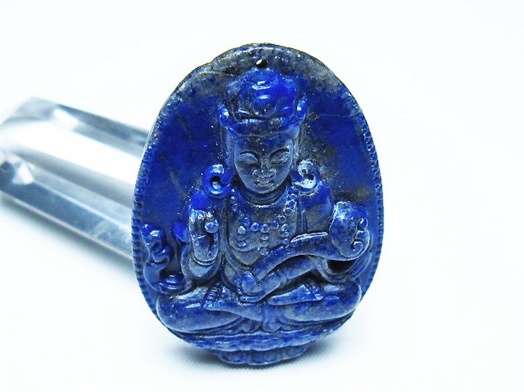 ラピスラズリ 手彫り 観音 置物[t25-40756]