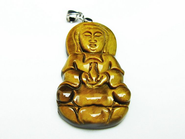 タイガーアイ※黄虎目石観音 ペンダント [T252-1545] 1枚目