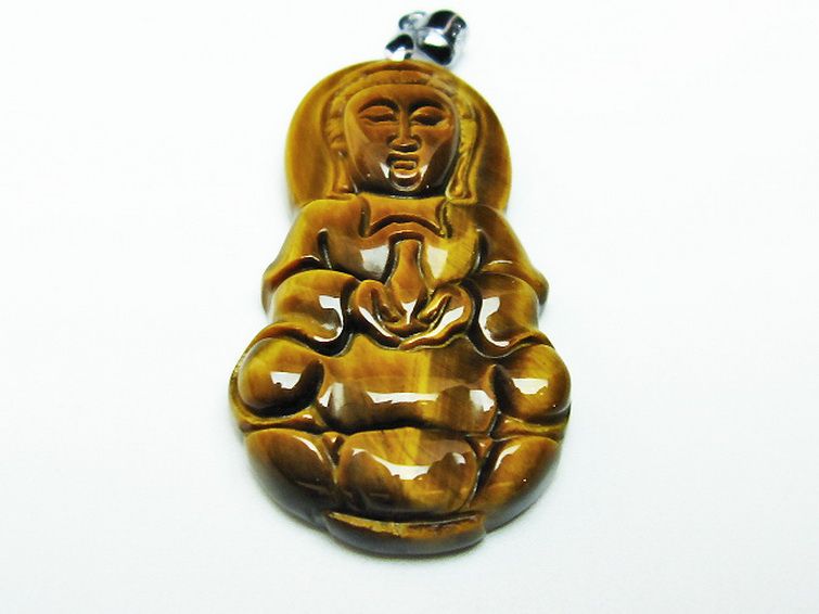 タイガーアイ※黄虎目石観音 ペンダント [T252-1548] 1枚目
