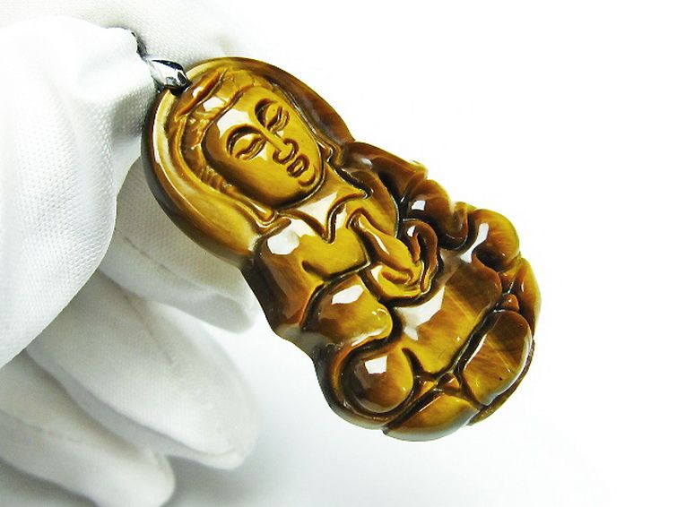 タイガーアイ※黄虎目石観音 ペンダント [T252-1548] 3枚目