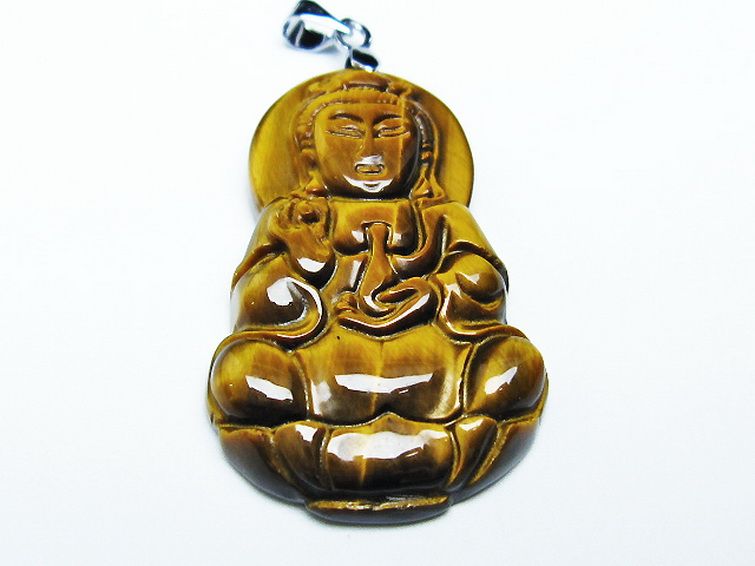 タイガーアイ※黄虎目石観音 ペンダント [T252-1550] 1枚目