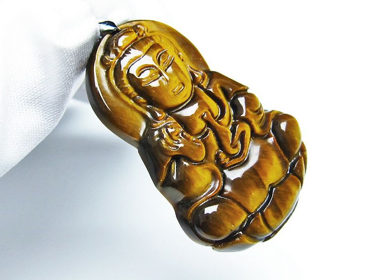 タイガーアイ※黄虎目石観音 ペンダント [T252-1550] 3枚目