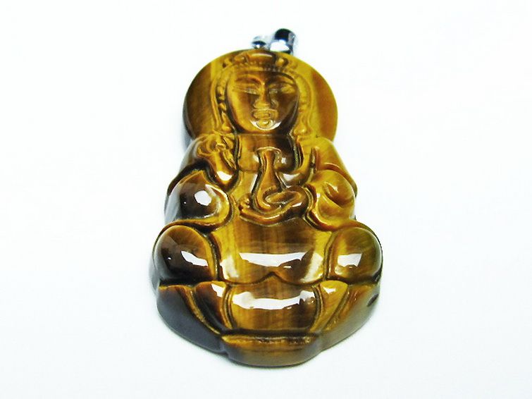 タイガーアイ※黄虎目石観音 ペンダント [T252-1555] 1枚目