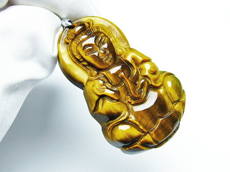 タイガーアイ※黄虎目石観音 ペンダント [T252-1555] 3枚目