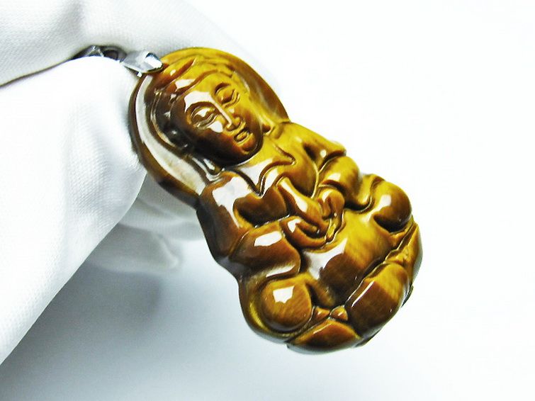 タイガーアイ※黄虎目石観音 ペンダント [T252-1559] 3枚目