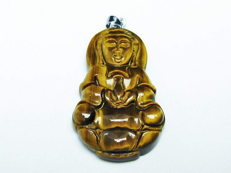 タイガーアイ※黄虎目石観音 ペンダント [T252-1564] 1枚目