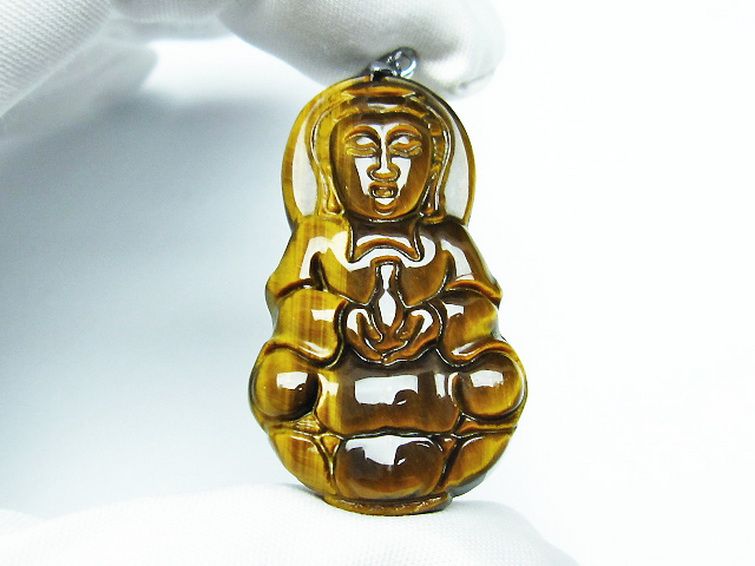 タイガーアイ※黄虎目石観音 ペンダント [T252-1564] 2枚目