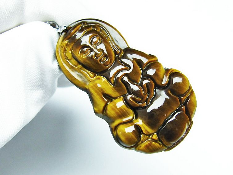 タイガーアイ※黄虎目石観音 ペンダント [T252-1564] 3枚目