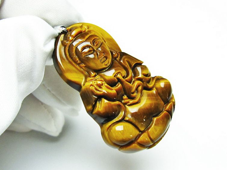 タイガーアイ※黄虎目石観音 ペンダント [T252-1569] 3枚目