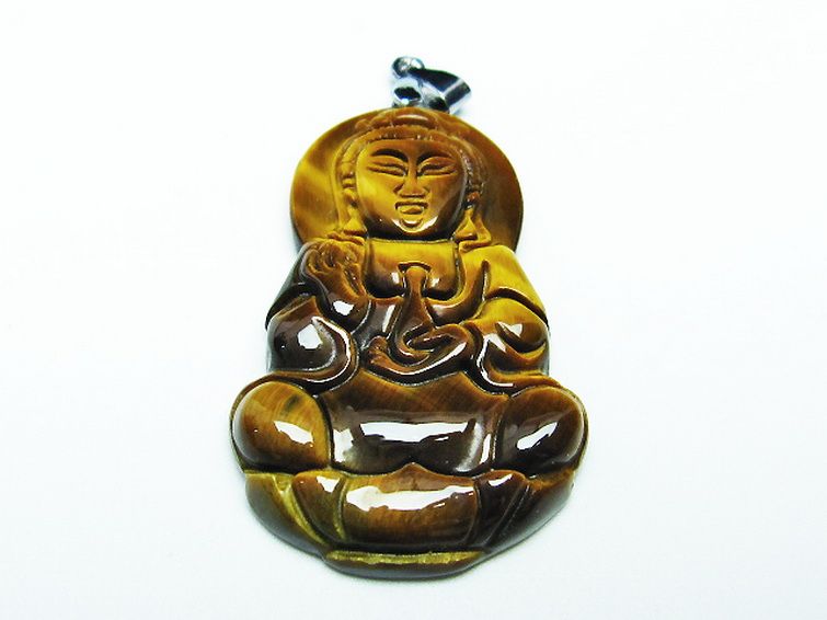 タイガーアイ※黄虎目石観音 ペンダント [T252-1571] 1枚目