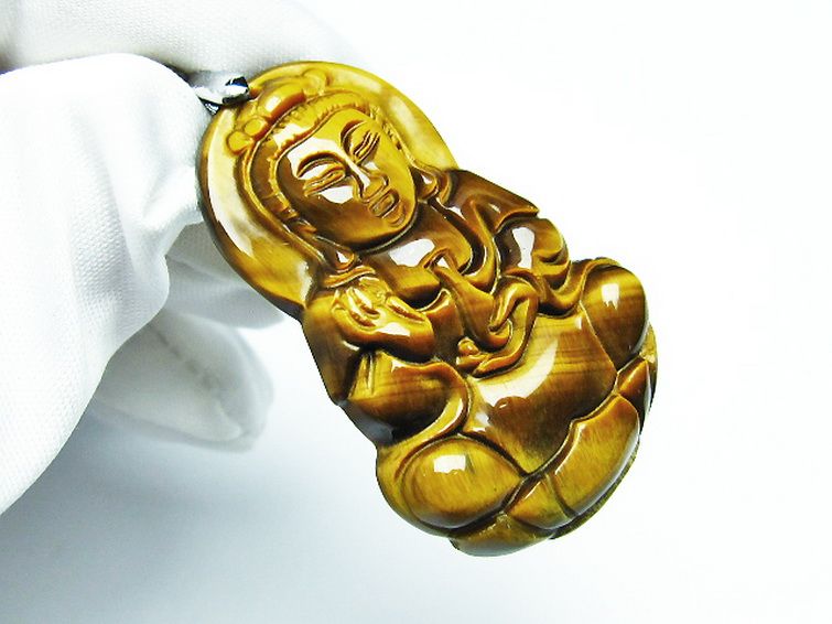 タイガーアイ※黄虎目石観音 ペンダント [T252-1571] 3枚目