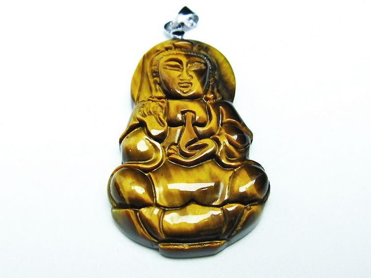 タイガーアイ※黄虎目石観音 ペンダント [T252-1575] 1枚目