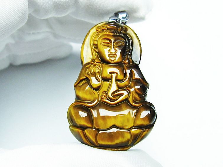 タイガーアイ※黄虎目石観音 ペンダント [T252-1575] 2枚目