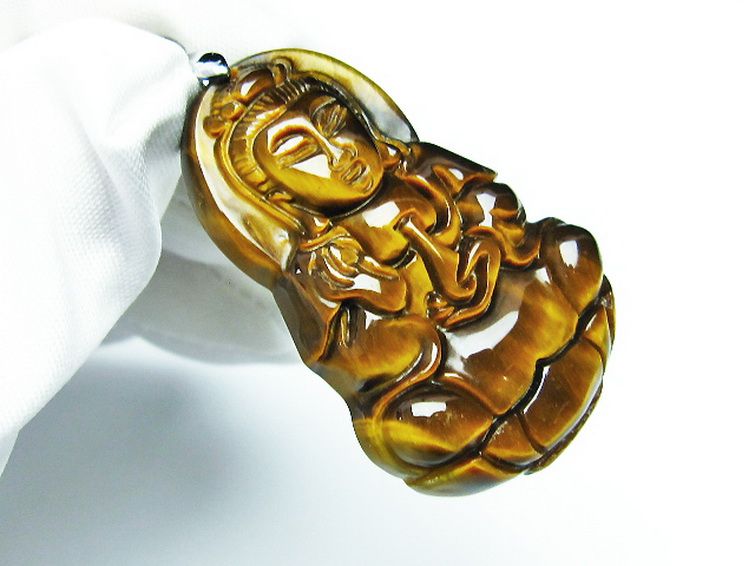 タイガーアイ※黄虎目石観音 ペンダント [T252-1575] 3枚目