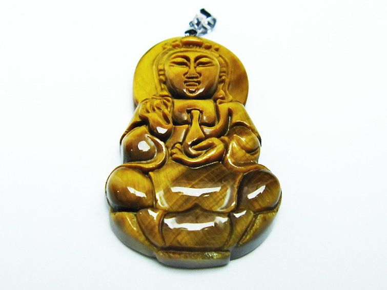 タイガーアイ※黄虎目石観音 ペンダント [T252-1582] 1枚目