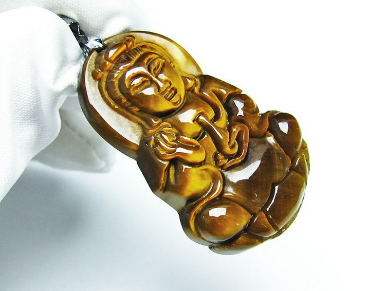 タイガーアイ※黄虎目石観音 ペンダント [T252-1582] 3枚目