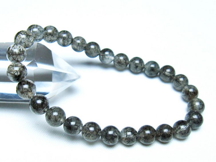 ブラックルチルクォーツ ブレスレット 7mm [t257-8184] 1枚目