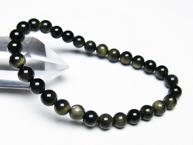 ゴールドキャッツアイオブシディアン ブレスレット 6mm [T265-1842] 1枚目