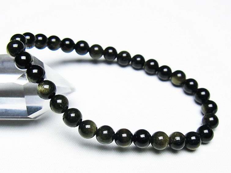 ゴールドキャッツアイオブシディアン ブレスレット 6mm [T265-1851] 1枚目