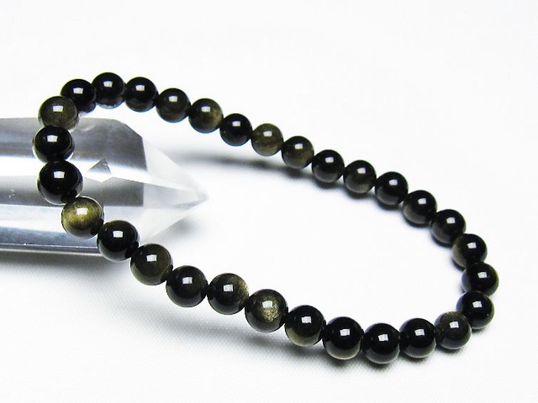 ゴールドキャッツアイオブシディアン ブレスレット 6mm [T265-1860] 1枚目